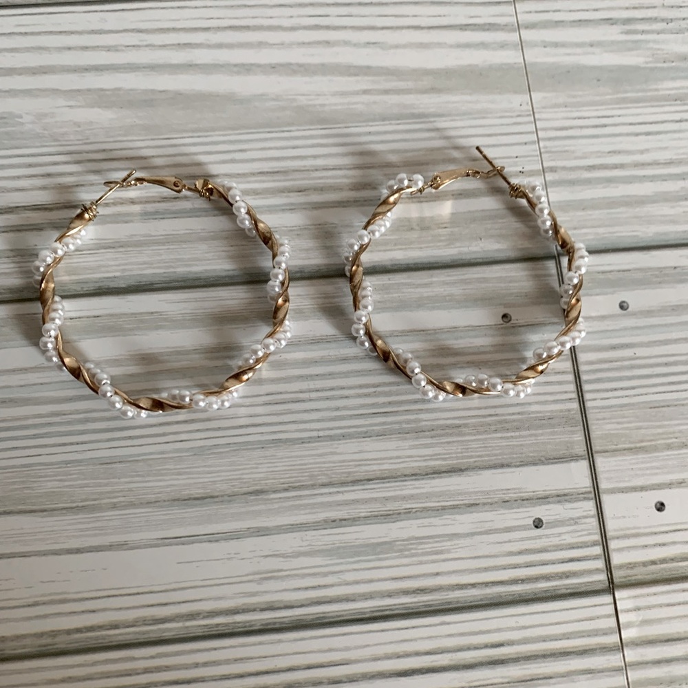 Gold plated and Pearl large Hoop Earrings